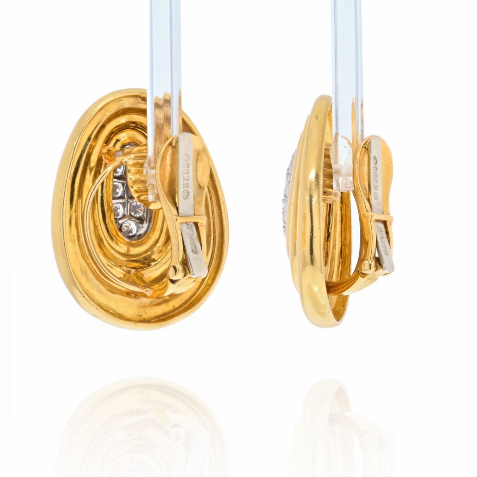 David Webb Platinum & 18K Yellow Gold Textured Gold And Diamond Earrings - The Back Vault