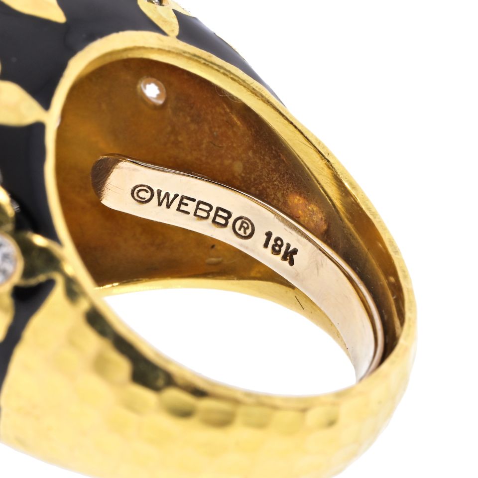 David Webb Platinum & 18K Yellow Gold Black Enamel And Diamond Ring - The Back Vault