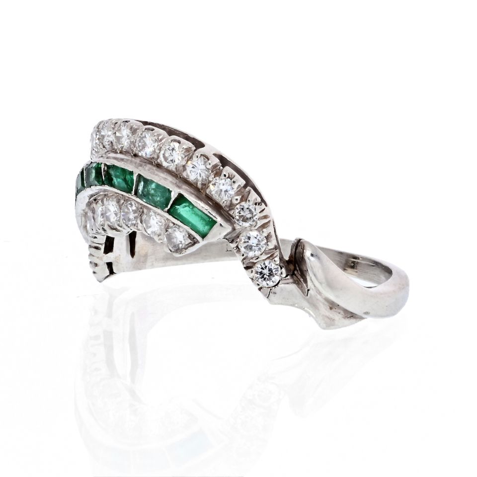 Platinum Deco Diamond And Emerald Ring Ring - The Back Vault