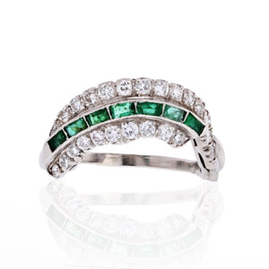 Platinum Deco Diamond And Emerald Ring Ring