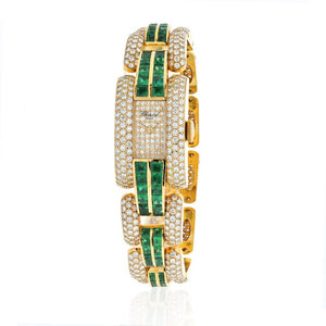 Chopard 18K Yellow Gold La Strada Diamond And Green Emerald Women Wrist Watch