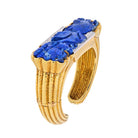 David Webb Platinum & 18K Yellow Gold Carved Lapis Cuff Diamond Bracelet - The Back Vault