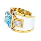 David Webb Platinum & 18K Yellow Gold White Enamel Aquamarine Diamond Bracelet - The Back Vault