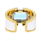 David Webb Platinum & 18K Yellow Gold White Enamel Aquamarine Diamond Bracelet - The Back Vault