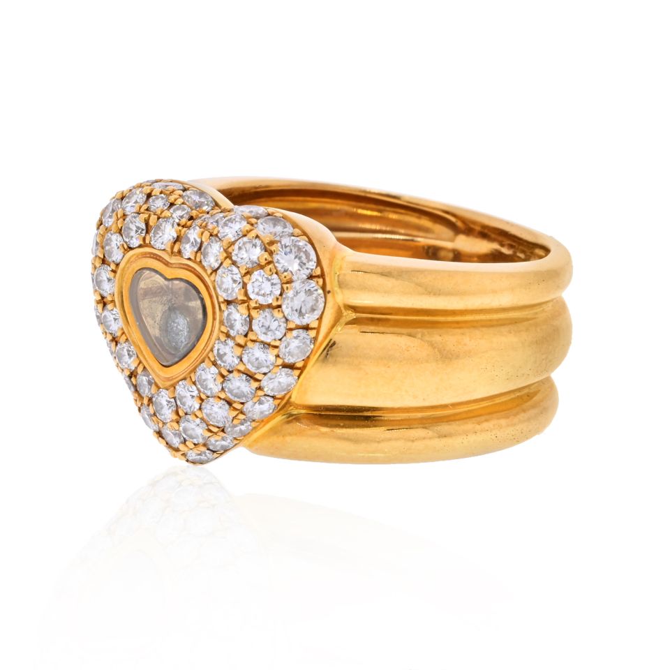 Chopard 18K Yellow Gold Pave Heart Shape Floating Diamond Ring
