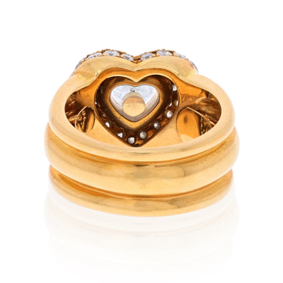 Chopard 18K Yellow Gold Pave Heart Shape Floating Diamond Ring