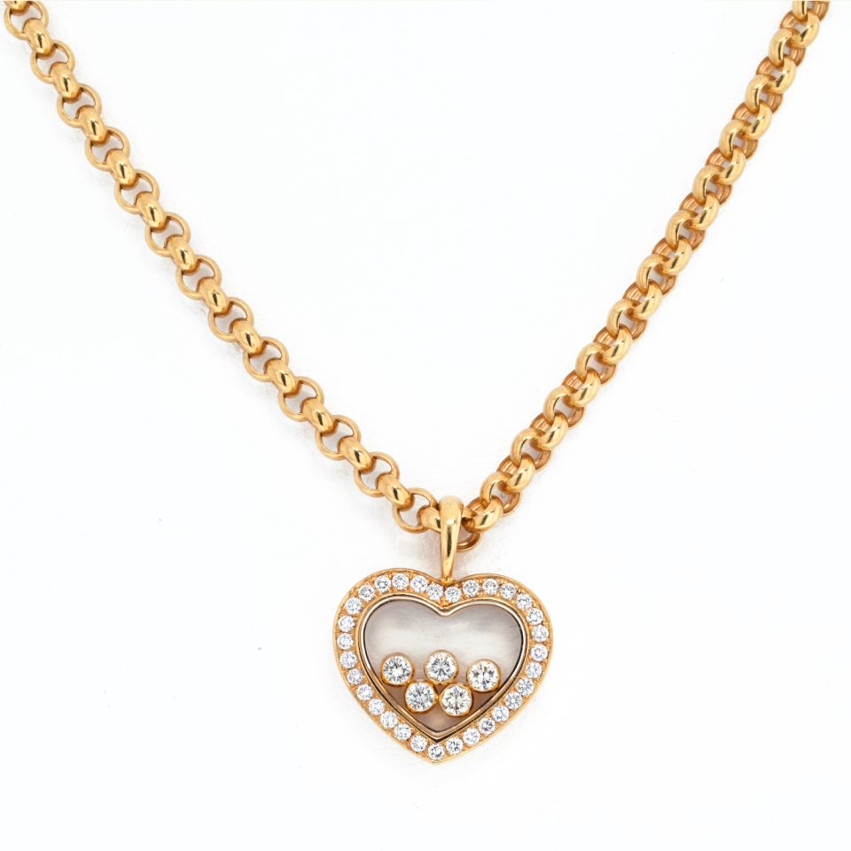 Chopard 18K Yellow Gold 5 Happy Diamond Heart Necklace – The