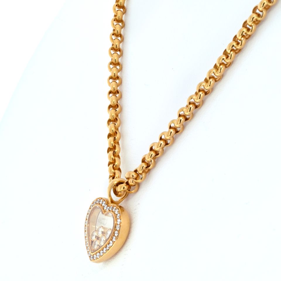 Chopard 18K Yellow Gold 5 Floating Diamond Heart Necklace - The Back Vault