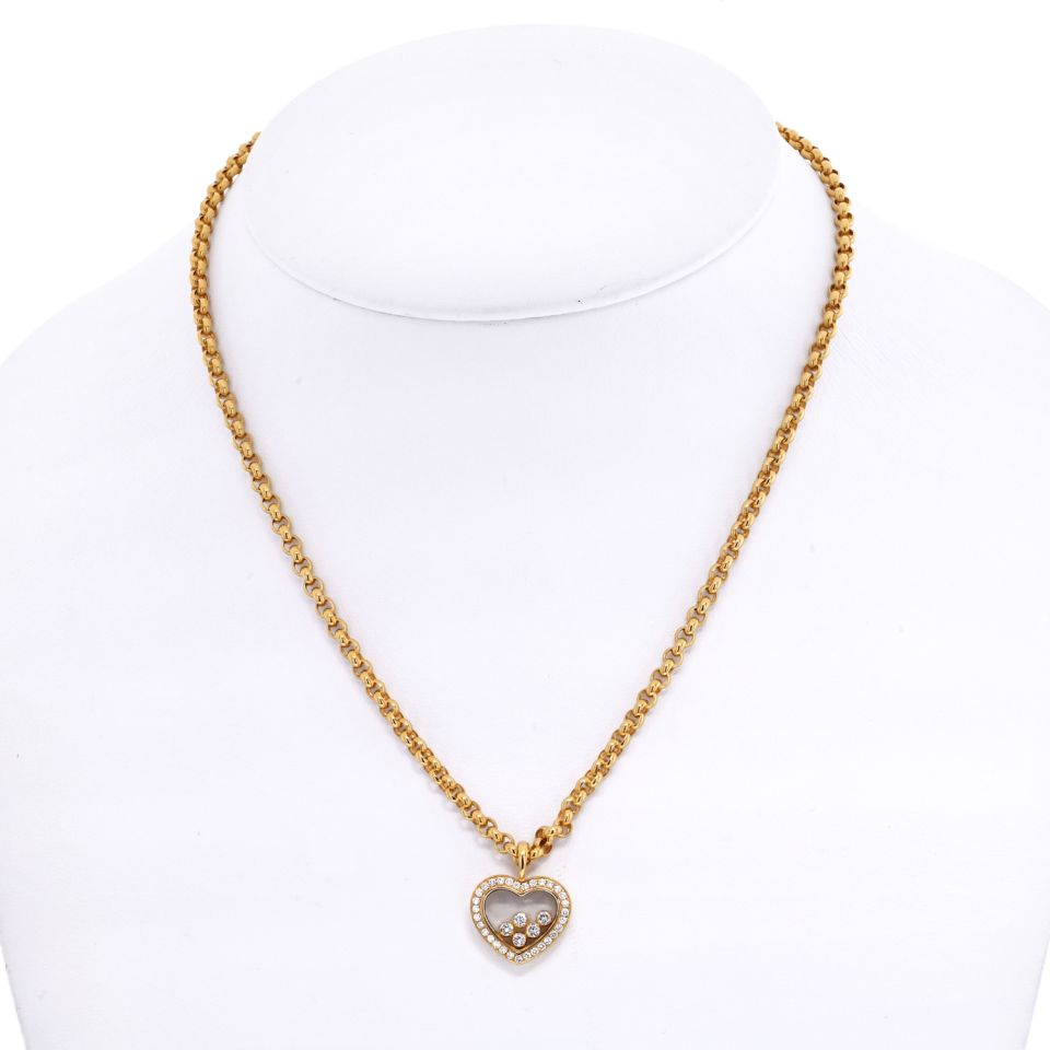 Chopard 18K Yellow Gold 5 Floating Diamond Heart Necklace - The Back Vault