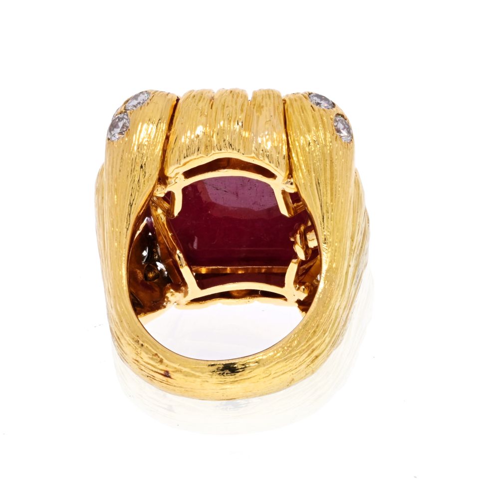 David Webb 18K Yellow Gold 1960's Ruby Diamond Vintage Ring - The Back Vault