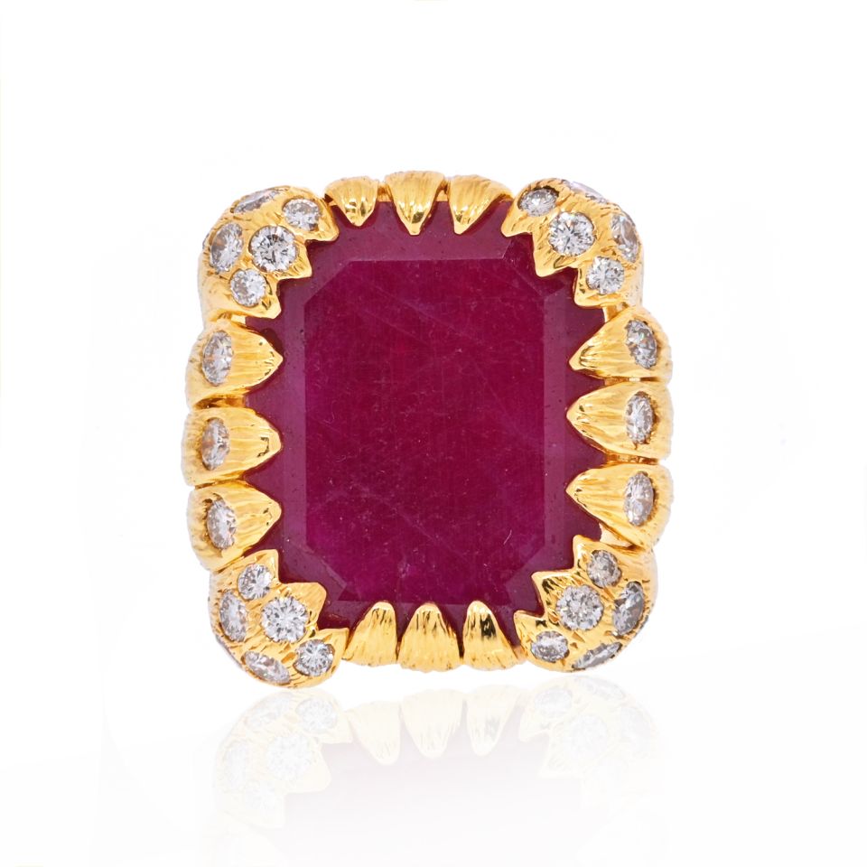 David Webb 18K Yellow Gold 1960's Ruby Diamond Vintage Ring - The Back Vault