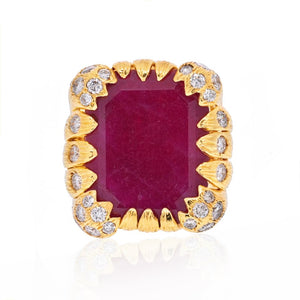 David Webb 18K Yellow Gold 1960's Ruby Diamond Vintage Ring