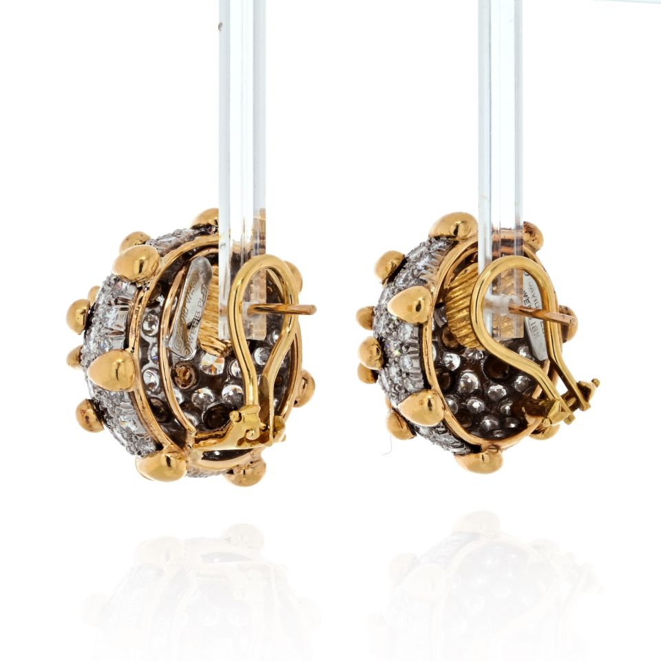 David Webb Platinum & 18K Yellow Gold 16 Carats Diamond Dome Clip Earrings - The Back Vault