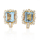 David Webb 18K Yellow Gold Diamond & Aquamarine Square Shaped Earrings - The Back Vault