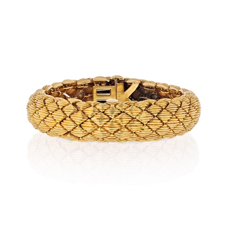 David Webb 18K Yellow Gold Woven Link Bracelet Hidden Cover Watch - The Back Vault