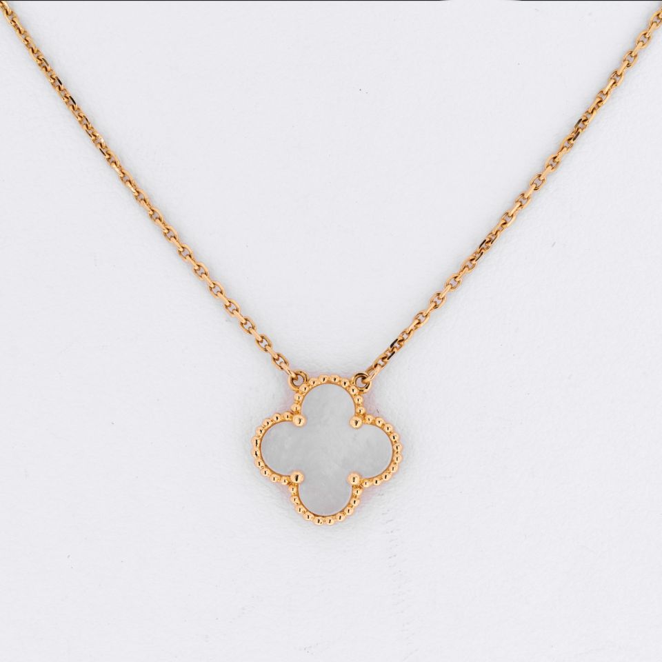 Van Cleef & Arpels 18K Yellow Gold Vintage Mother Of Pearl Clover Alhambra Pendant - The Back Vault