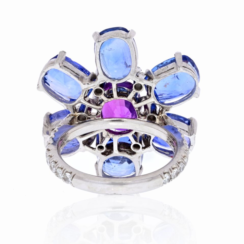 Platinum Ceylon Sapphire and Purple Flower Ring - The Back Vault