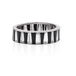 Platinum Diamond And Onyx Baguette Channel Set Eternity Ring