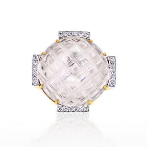 David Webb Platinum & 18K Yellow Gold Checkerboard Rock Crystal Diamond Ring