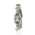 18K White Gold Art Deco Diamond And Jade Ladies Wrist Watch - The Back Vault