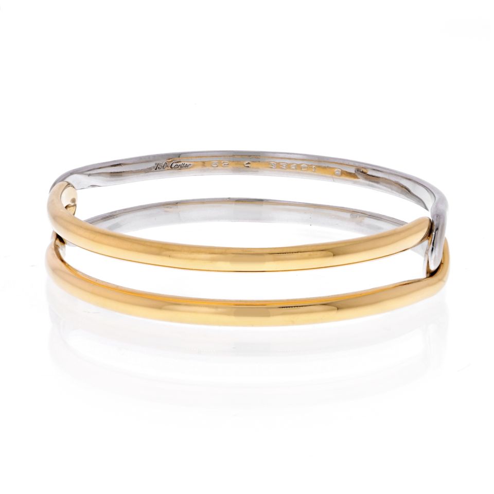 Cartier 18K Two Tone Interlocking Bangle Slip On Bracelet - The Back Vault