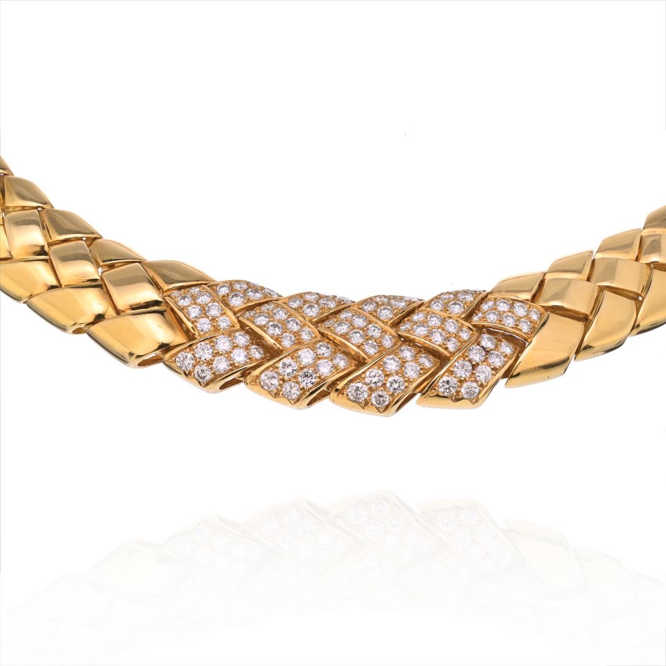 Van Cleef & Arpels 18K Yellow Gold Substantial Woven Design Diamond Collar Necklace - The Back Vault