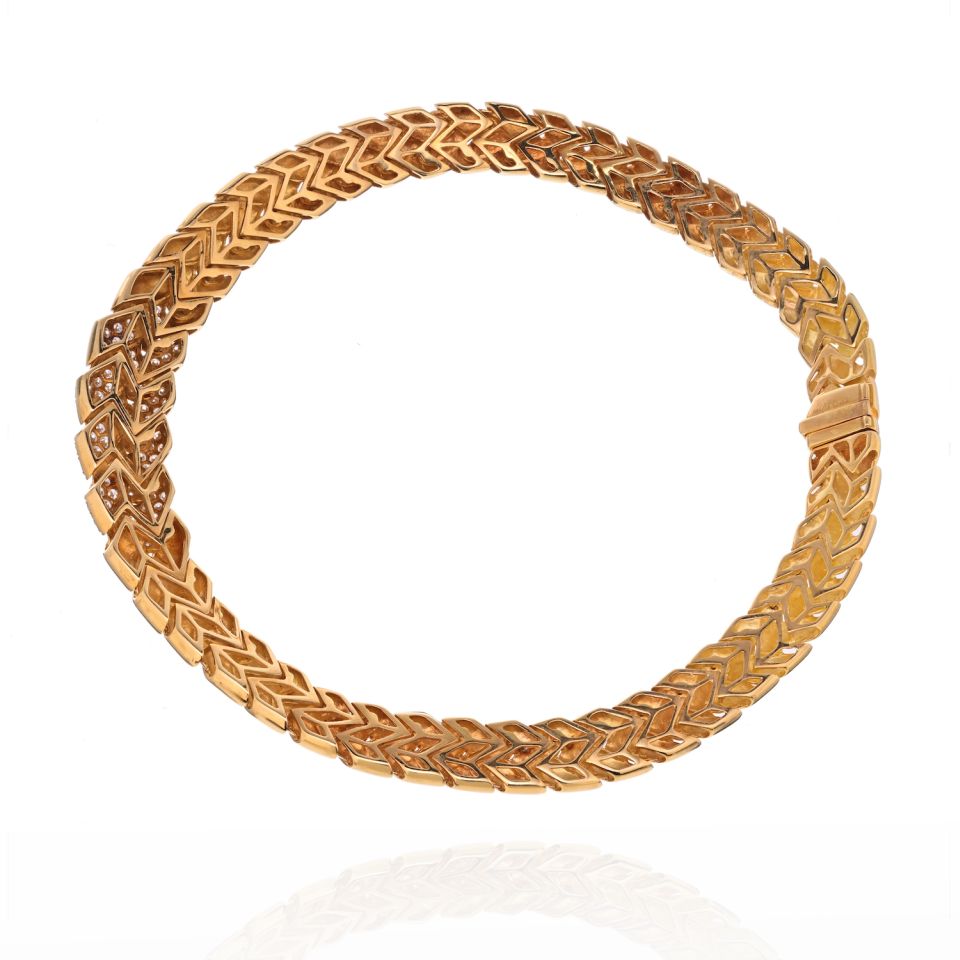 Van Cleef & Arpels 18K Yellow Gold Substantial Woven Design Diamond Collar Necklace - The Back Vault