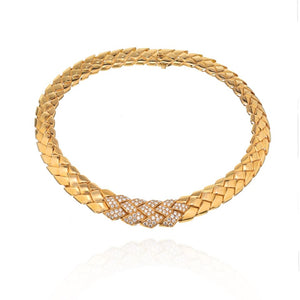 Van Cleef & Arpels 18K Yellow Gold Substantial Woven Design Diamond Collar Necklace