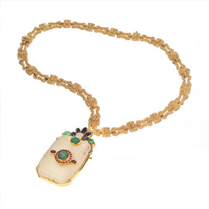 David Webb 18K Yellow Gold Convertable Chain With A French Jade Necklace