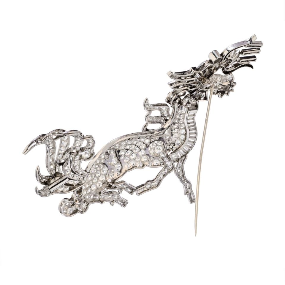 Platinum Art Deco Diamond Dragon 27.50cttw Brooch - The Back Vault