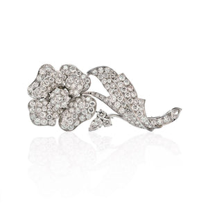 Platinum 17.50cts Highly Decorated Diamond Flower Brooch