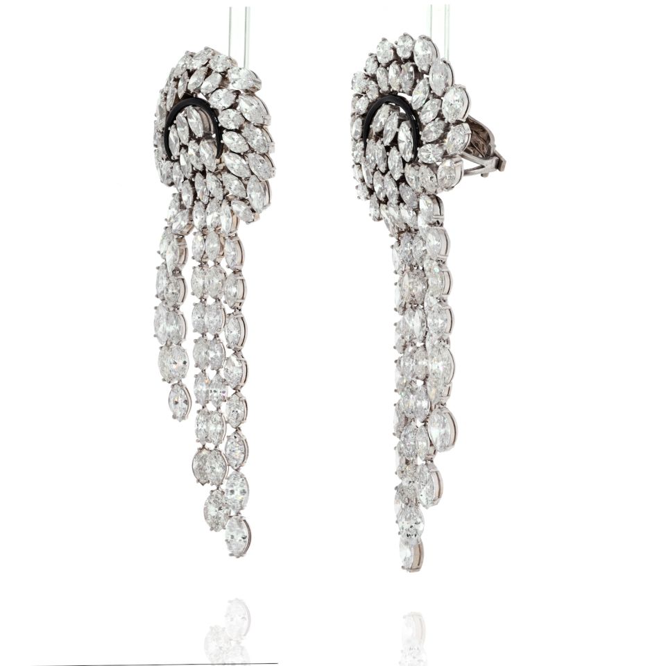 Platinum 52 Carat Elaborate Diamond Wataerfall Fountan Earrings - The Back Vault