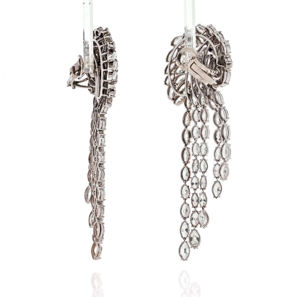 52 Carat Elaborate Diamond Waterfall Cascading Marquise Cut Earrings - The Back Vault