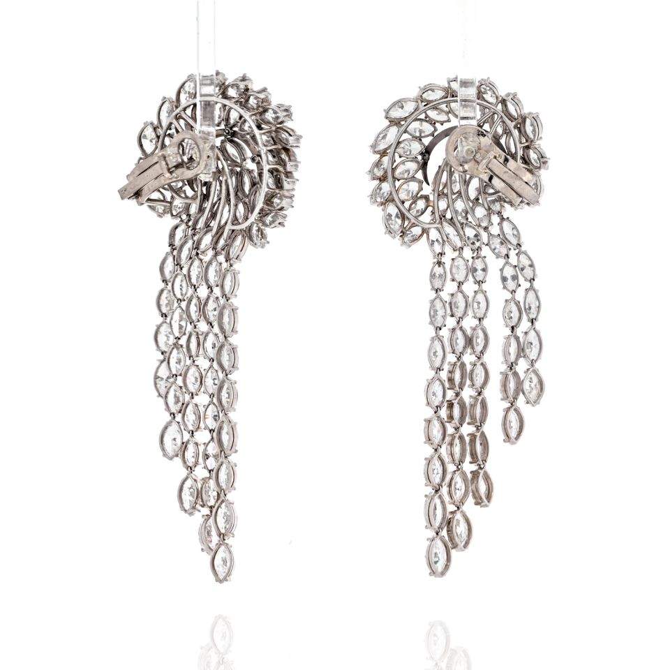 Platinum 52 Carat Elaborate Diamond Wataerfall Fountan Earrings - The Back Vault