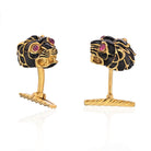 David Webb Black Enamel Lion Head With Ruby Eyes Cuff Links - The Back Vault