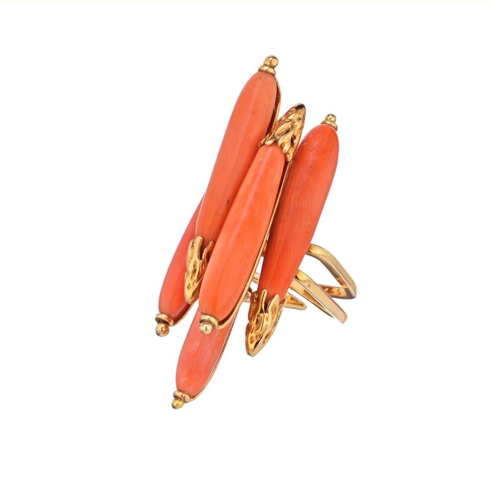 Sterle 18K Yellow Gold Elongated Multi Coral Estate Ring - The Back Vault