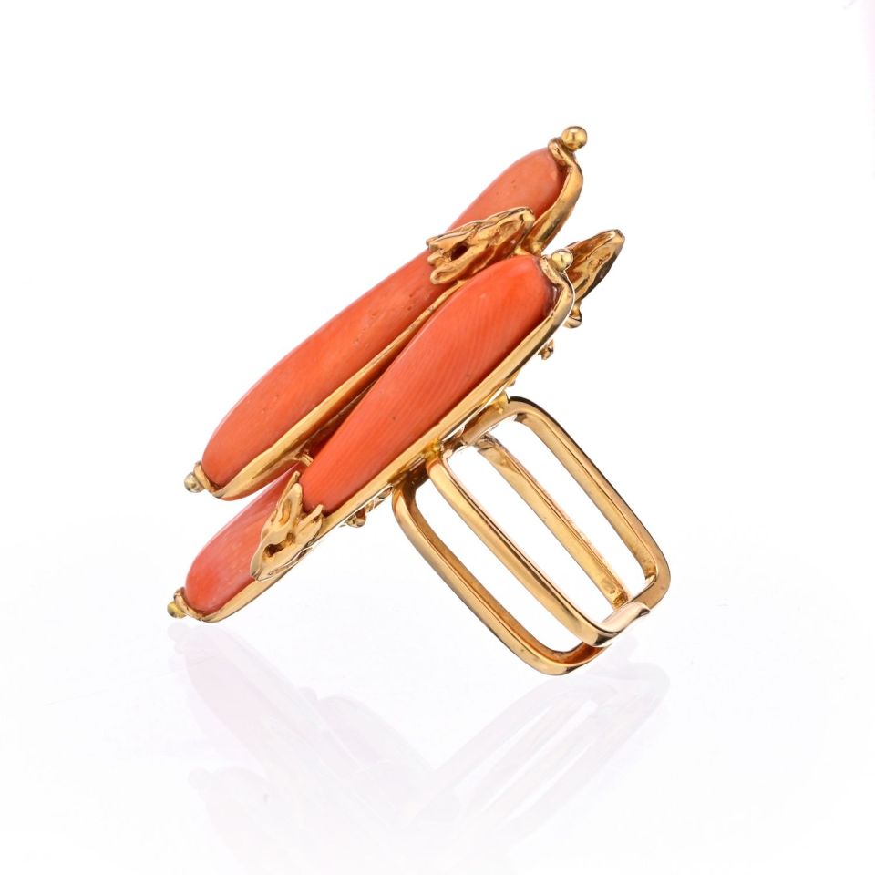 Sterle 18K Yellow Gold Elongated Multi Coral Estate Ring - The Back Vault