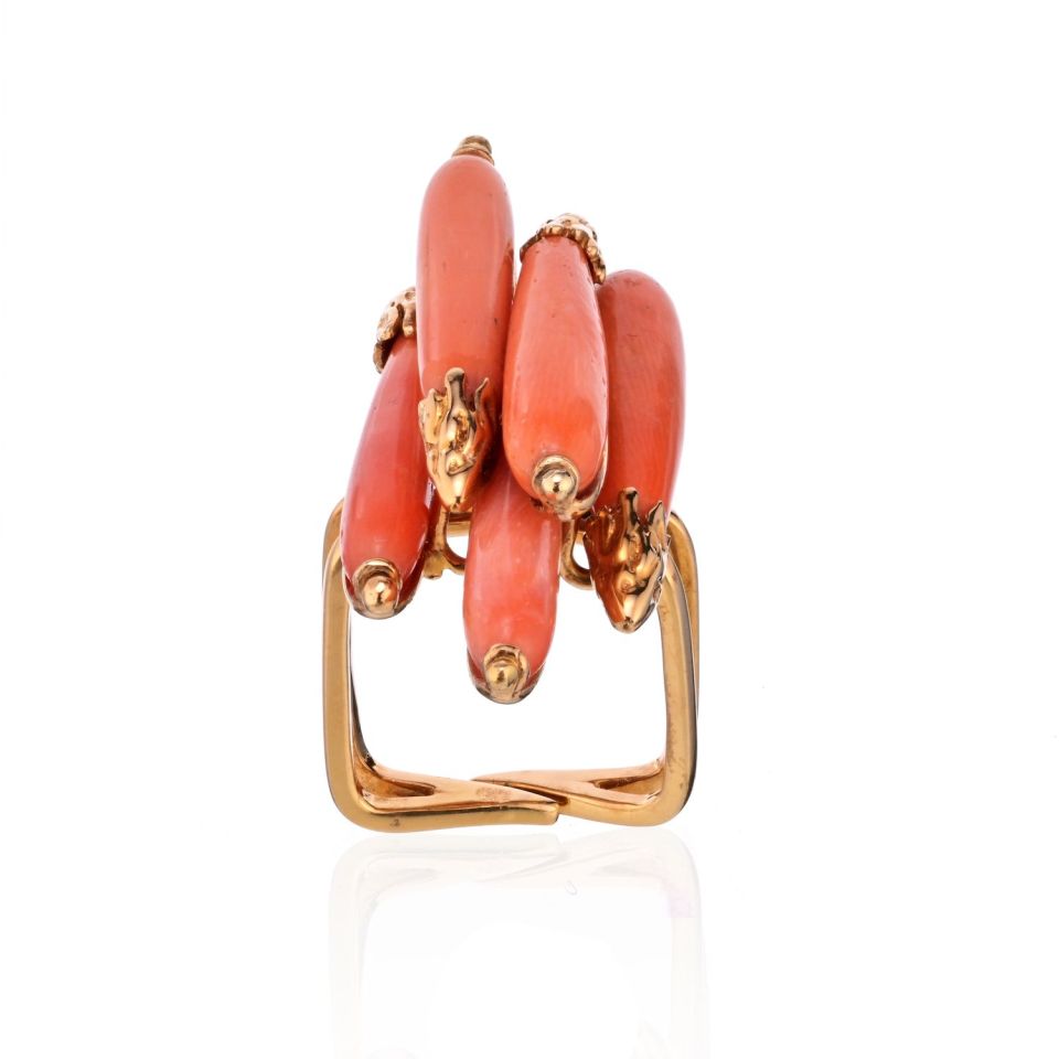 Sterle 18K Yellow Gold Elongated Multi Coral Estate Ring - The Back Vault