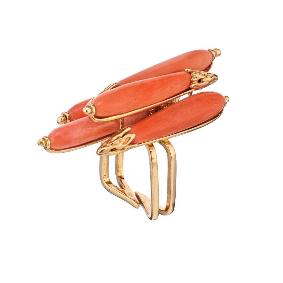 Sterle 18K Yellow Gold Elongated Multi Coral Estate Ring - The Back Vault