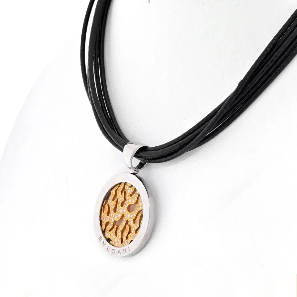 Bvlgari Diamond Tondo Fire Flame On A Black Cord Necklace – The