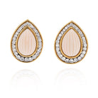 David Webb 18K Yellow Gold Carvd Coral Diamond Pear Drop Clip Earrings - The Back Vault