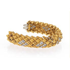 David Webb Platinum & 18K Yellow Gold Warty Textured Diamond Sections Wide Bracelet - The Back Vault