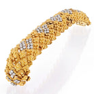 David Webb Platinum & 18K Yellow Gold Warty Textured Diamond Sections Wide Bracelet - The Back Vault