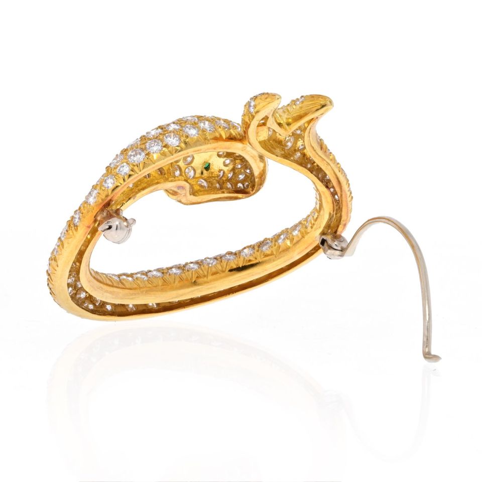 Estate 18K Yellow Gold 8 Carat Pave Set Diamond Koi Fish Brooch - The Back Vault