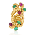 David Webb Yellow Gold Cabochon Ruby, Green Emerald Serpent Ring - The Back Vault