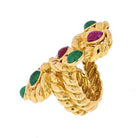 David Webb Yellow Gold Cabochon Ruby, Green Emerald Serpent Ring - The Back Vault