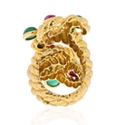 David Webb Yellow Gold Cabochon Ruby, Green Emerald Serpent Ring - The Back Vault