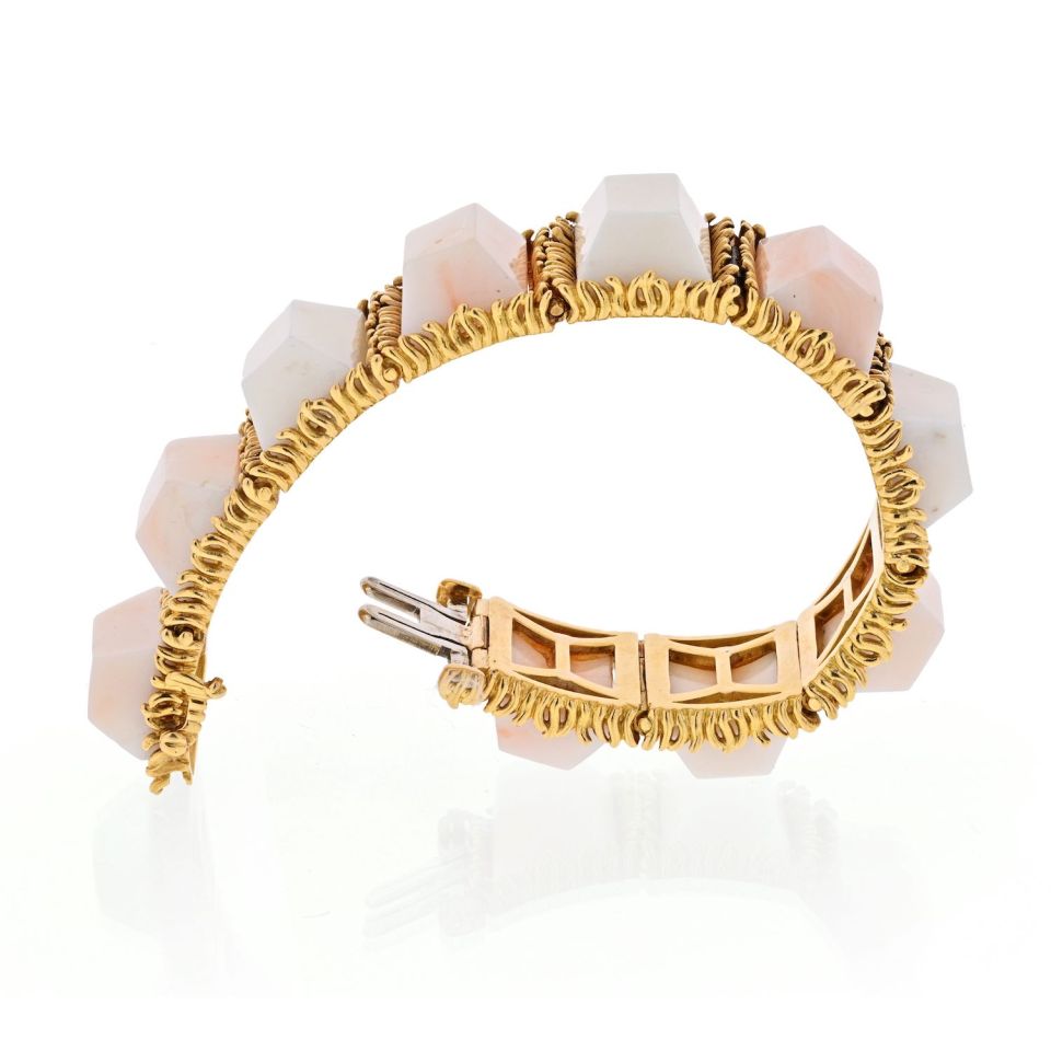 Tiffany & Co. 18K Yellow Gold Light Pink Coral Textured Semi Flex Vintage Bracelet - The Back Vault