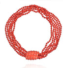 Seaman Schepps 18K Yellow Gold Six Strang Coral And Diamond Necklace - The Back Vault