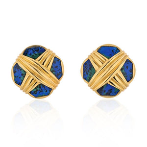 David Webb Platinum & 18K Yellow Gold Azurmalachite Earrings